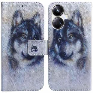 For Realme 10 Pro+ Coloured Drawing Flip Leather Phone Case(White Wolf)
