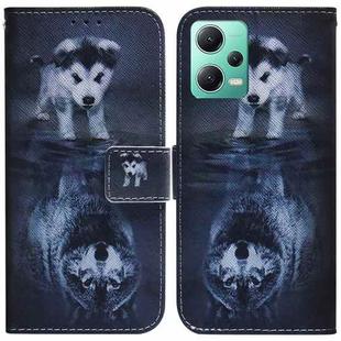 For Xiaomi Redmi Note 12 5G Coloured Drawing Flip Leather Phone Case(Wolf and Dog)