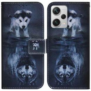 For Xiaomi Redmi Note 12 Pro+ Coloured Drawing Flip Leather Phone Case(Wolf and Dog)