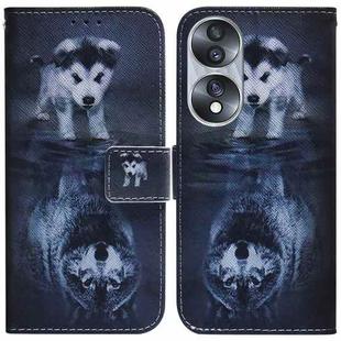 For Honor 70 Coloured Drawing Flip Leather Phone Case(Wolf and Dog)