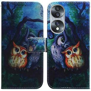 For Honor 70 Coloured Drawing Flip Leather Phone Case(Oil Painting Owl)