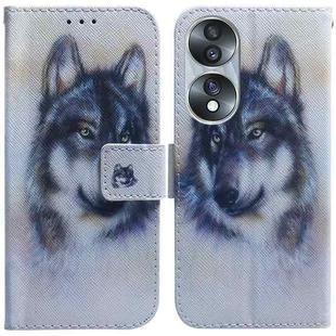 For Honor 70 Coloured Drawing Flip Leather Phone Case(White Wolf)