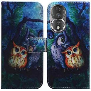 For Honor 80 Coloured Drawing Flip Leather Phone Case(Oil Painting Owl)