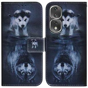 For Honor 80 Pro Coloured Drawing Flip Leather Phone Case(Wolf and Dog)
