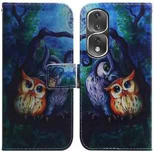 For Honor 80 Pro Coloured Drawing Flip Leather Phone Case(Oil Painting Owl)