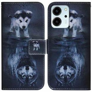 For Honor 80 SE Coloured Drawing Flip Leather Phone Case(Wolf and Dog)