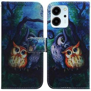 For Honor 80 SE Coloured Drawing Flip Leather Phone Case(Oil Painting Owl)