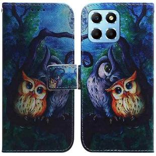 For Honor X8 5G Coloured Drawing Flip Leather Phone Case(Oil Painting Owl)