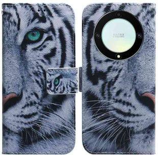 For Honor X9a Coloured Drawing Flip Leather Phone Case(Tiger)