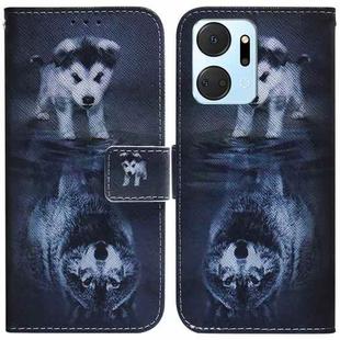 For Honor X7A Coloured Drawing Flip Leather Phone Case(Wolf and Dog)