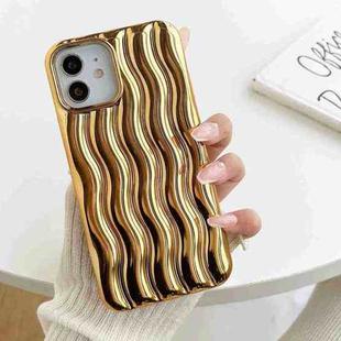 For iPhone 14 Plating 3D Water Wave Texture Phone Case(Gold)