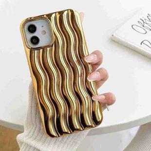 For iPhone 14 Plus Plating 3D Water Wave Texture Phone Case(Gold)