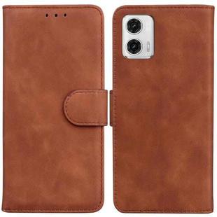 For Motorola Moto G73 Skin Feel Pure Color Flip Leather Phone Case(Brown)