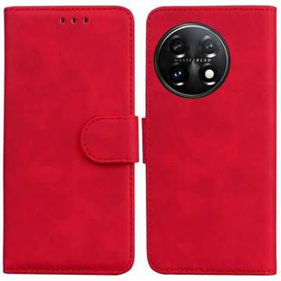 For OnePlus 11 Skin Feel Pure Color Flip Leather Phone Case(Red)