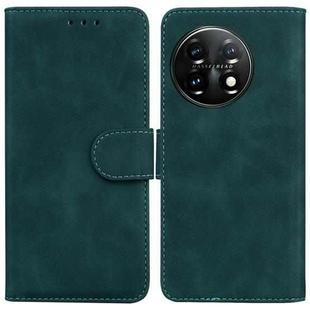 For OnePlus 11 Skin Feel Pure Color Flip Leather Phone Case(Green)