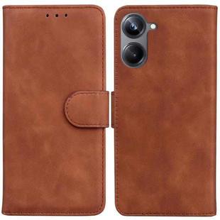 For Realme 10 Pro 5G Skin Feel Pure Color Flip Leather Phone Case(Brown)