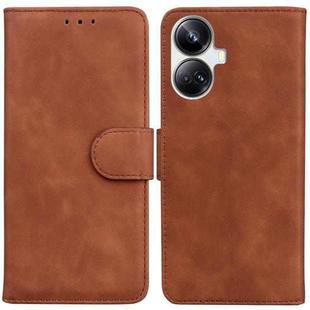 For Realme 10 Pro+ Skin Feel Pure Color Flip Leather Phone Case(Brown)