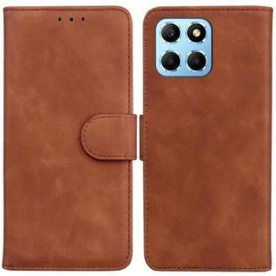For Honor X8 5G Skin Feel Pure Color Flip Leather Phone Case(Brown)