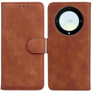 For Honor X9a Skin Feel Pure Color Flip Leather Phone Case(Brown)