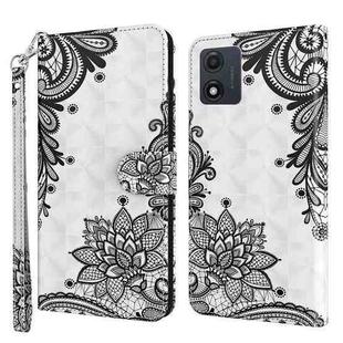 For Motorola Moto E13 3D Painting Pattern Leather Phone Case(Diagonal Black Flower)