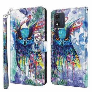 For Motorola Moto E13 3D Painting Pattern Leather Phone Case(Watercolor Owl)