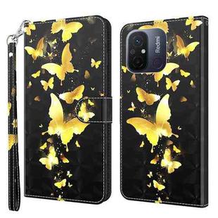 For Xiaomi Redmi 11A 4G 3D Painting Pattern Leather Phone Case(Gold Butterfly)