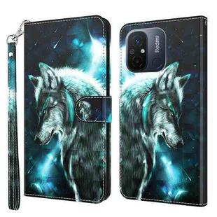 For Xiaomi Redmi 11A 4G 3D Painting Pattern Leather Phone Case(Wolf)