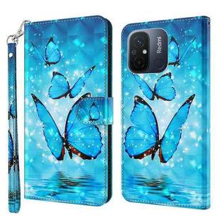 For Xiaomi Redmi 11A 4G 3D Painting Pattern Leather Phone Case(Three Butterflies)