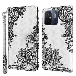 For Xiaomi Redmi 11A 4G 3D Painting Pattern Leather Phone Case(Diagonal Black Flower)