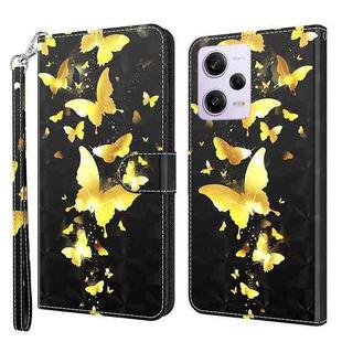 For Xiaomi Redmi Note 12 Pro 5G Global 3D Painting Pattern Leather Phone Case(Gold Butterfly)