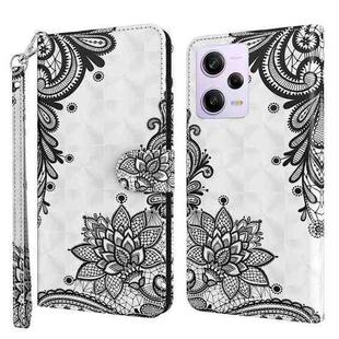 For Xiaomi Redmi Note 12 Pro 5G Global 3D Painting Pattern Leather Phone Case(Diagonal Black Flower)