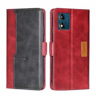 For Motorola Moto E13 4G Contrast Color Side Buckle Leather Phone Case(Red + Black)