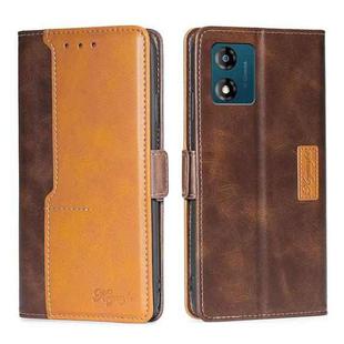 For Motorola Moto E13 4G Contrast Color Side Buckle Leather Phone Case(Dark Brown + Gold)