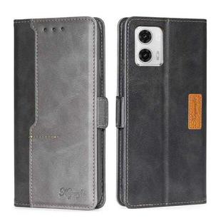 For Motorola Moto G73 5G Contrast Color Side Buckle Leather Phone Case(Black + Grey)