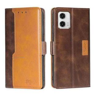 For Motorola Moto G73 5G Contrast Color Side Buckle Leather Phone Case(Dark Brown + Gold)