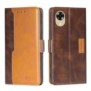 For OPPO A17k 4G Contrast Color Side Buckle Leather Phone Case(Dark Brown + Gold)