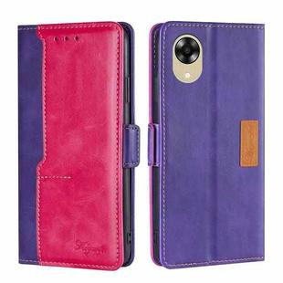 For OPPO A17k 4G Contrast Color Side Buckle Leather Phone Case(Purple + Rose Red)
