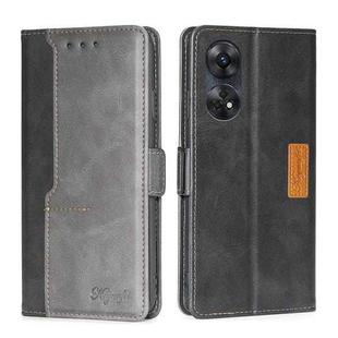 For OPPO Reno8 T 4G Contrast Color Side Buckle Leather Phone Case(Black + Grey)