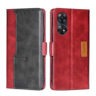 For OPPO Reno8 T 4G Contrast Color Side Buckle Leather Phone Case(Red + Black)