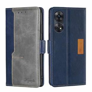 For OPPO Reno8 T 4G Contrast Color Side Buckle Leather Phone Case(Blue + Grey)