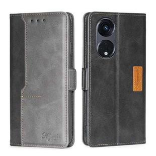For OPPO Reno8 T 5G/A1 Pro 5G Contrast Color Side Buckle Leather Phone Case(Black + Grey)