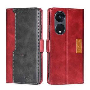 For OPPO Reno8 T 5G/A1 Pro 5G Contrast Color Side Buckle Leather Phone Case(Red + Black)