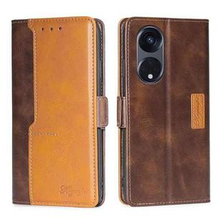 For OPPO Reno8 T 5G/A1 Pro 5G Contrast Color Side Buckle Leather Phone Case(Dark Brown + Gold)