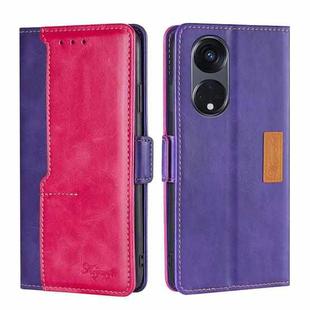 For OPPO Reno8 T 5G/A1 Pro 5G Contrast Color Side Buckle Leather Phone Case(Purple + Rose Red)