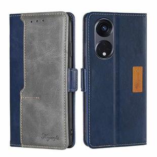 For OPPO Reno8 T 5G/A1 Pro 5G Contrast Color Side Buckle Leather Phone Case(Blue + Grey)