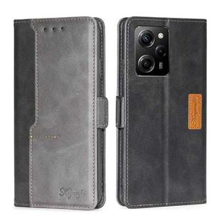 For Xiaomi Redmi Note 12 Pro Speed/Poco X5 Pro Contrast Color Side Buckle Leather Phone Case(Black + Grey)