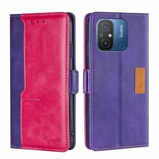 For Xiaomi Redmi 12C 4G Contrast Color Side Buckle Leather Phone Case(Purple + Rose Red)