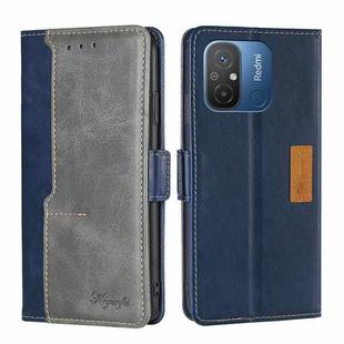 For Xiaomi Redmi 12C 4G Contrast Color Side Buckle Leather Phone Case(Blue + Grey)