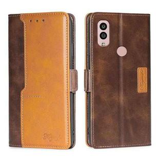 For Kyocera Android One S10 Contrast Color Side Buckle Leather Phone Case(Dark Brown + Gold)