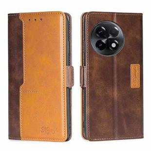 For OnePlus Ace 2/11R Contrast Color Side Buckle Leather Phone Case(Dark Brown + Gold)
